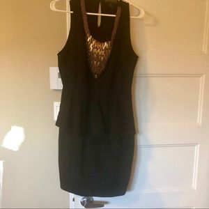 Plus size Black peplum dress with gold decorations